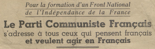 En 1940 le PCF s’appelait "Front National" !